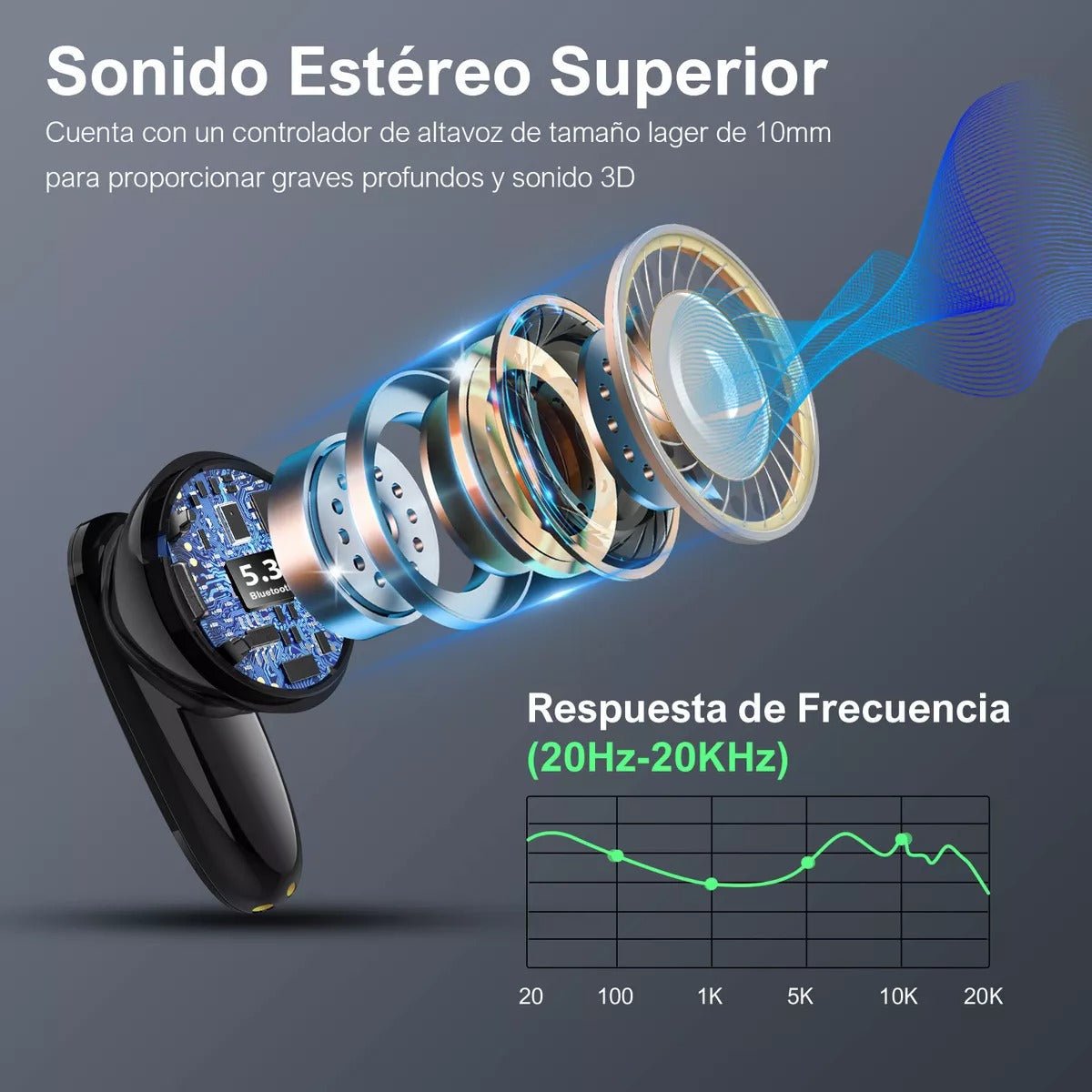 1Hora AUT205 Negro Auriculares Inalambricos Bluetooth 5.3 con Microfono - Orro Home Mexico